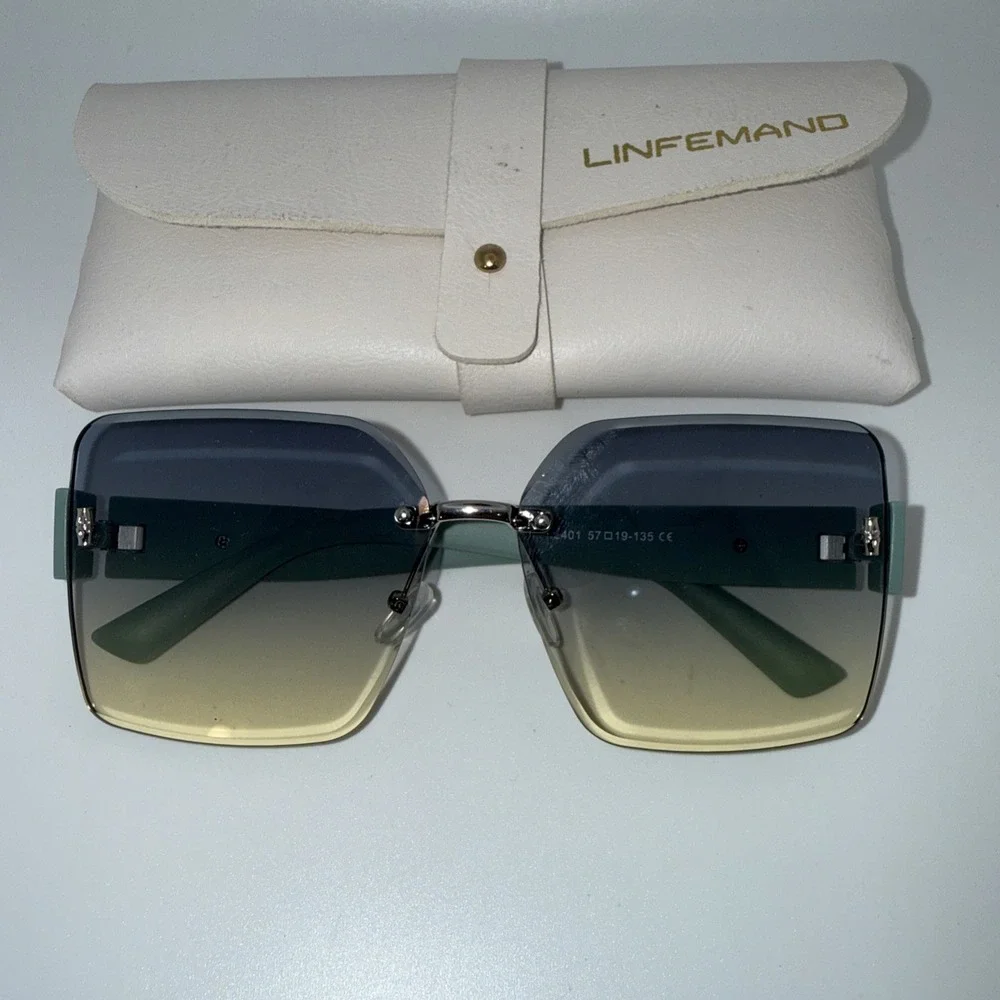 Linfemand Women's Sunglasses With Cream And Green Frame. Tinted Lens's.